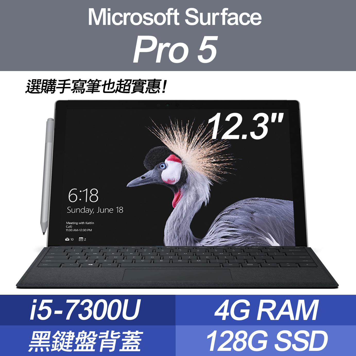 Sp5 4g Microsoft Surface Pro 5 12 3吋 I5 4g Ram 128g Ssd 黑鍵盤背蓋 台灣公司貨 一年原廠保固 選配觸控筆 Osslab