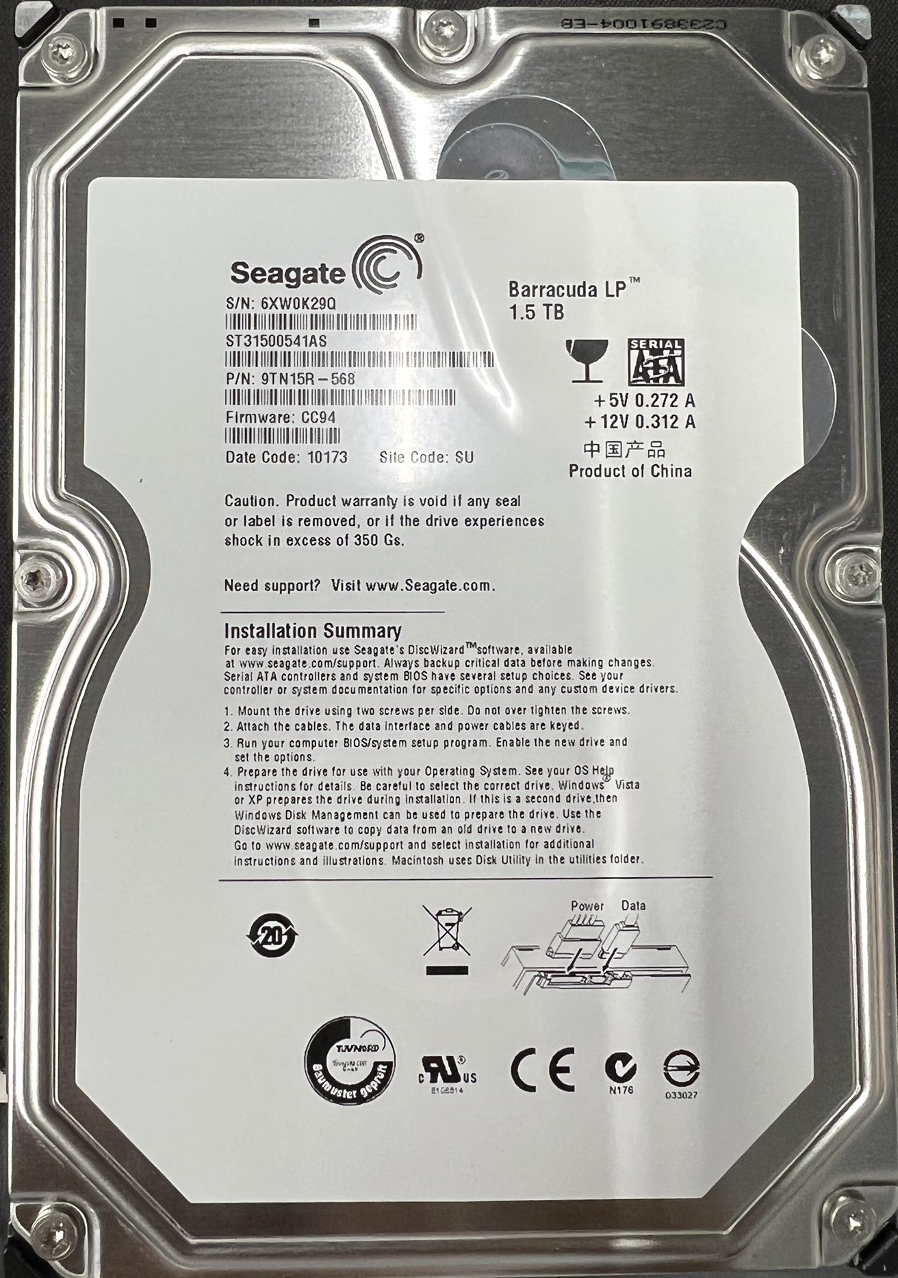 SEAGATE ST31500541AS 1.5TB