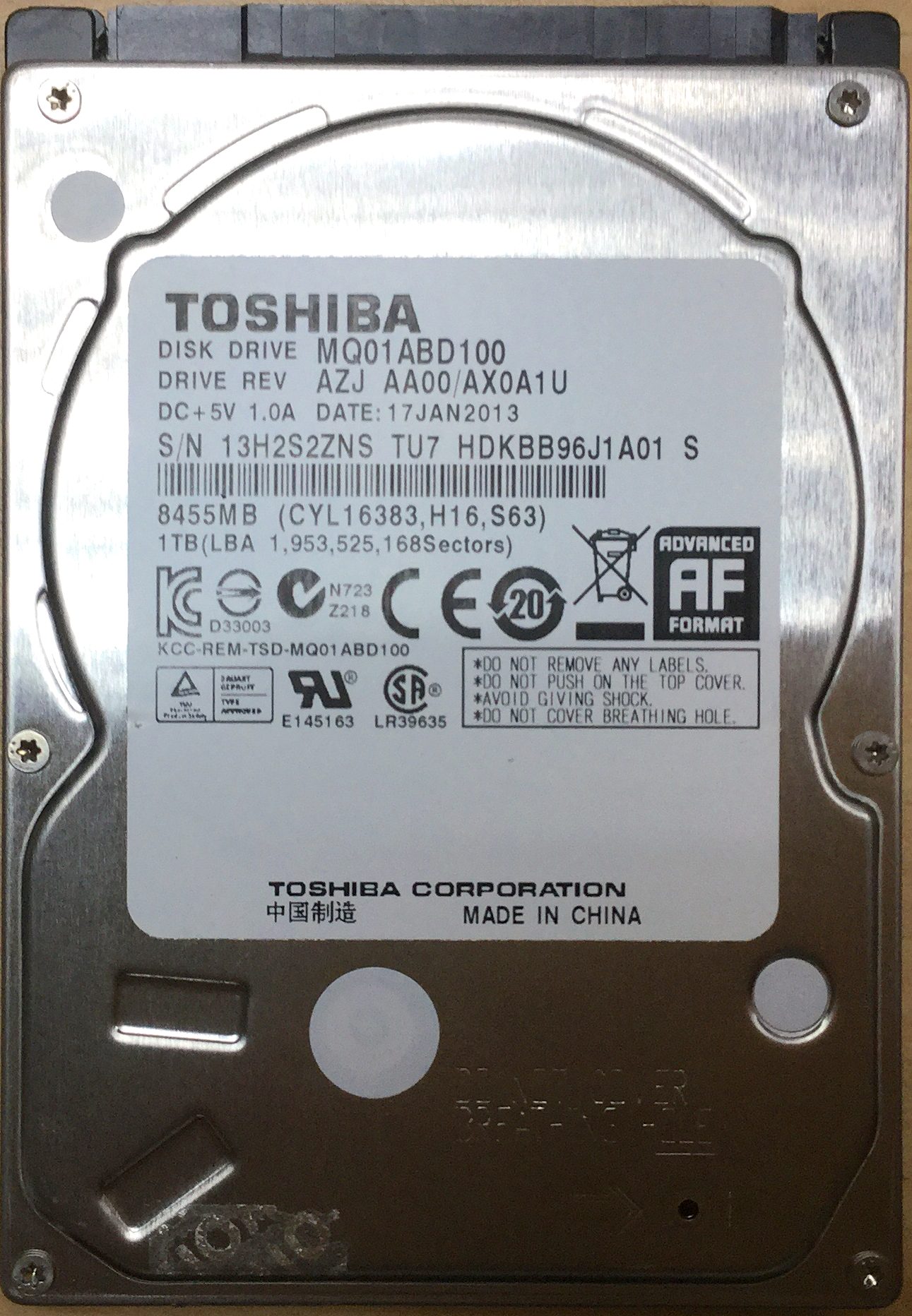 Toshiba MQ01ABD100 1TB