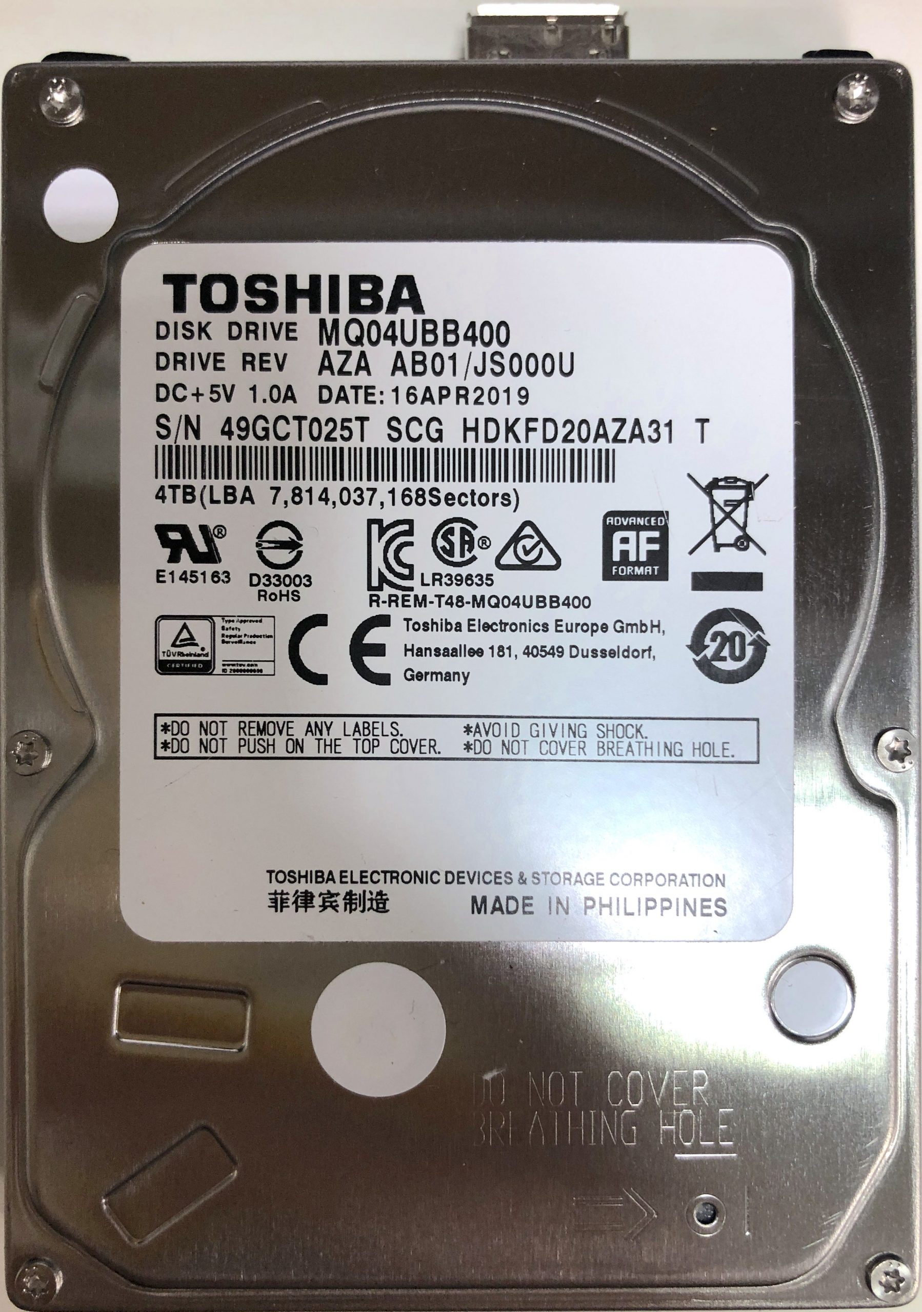 Toshiba MQ04UBB400 4TB