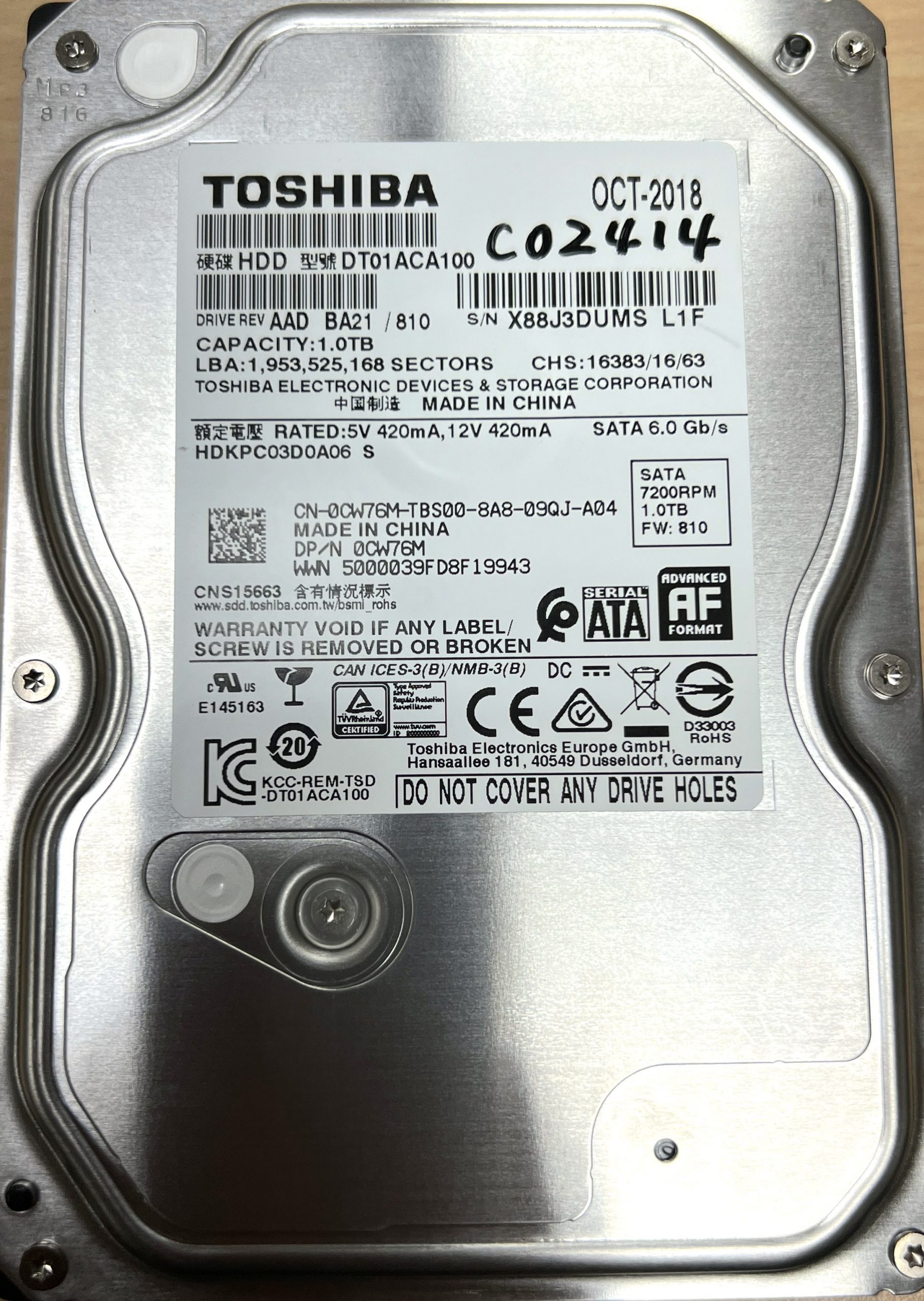 Toshiba DT01ACA100 1TB