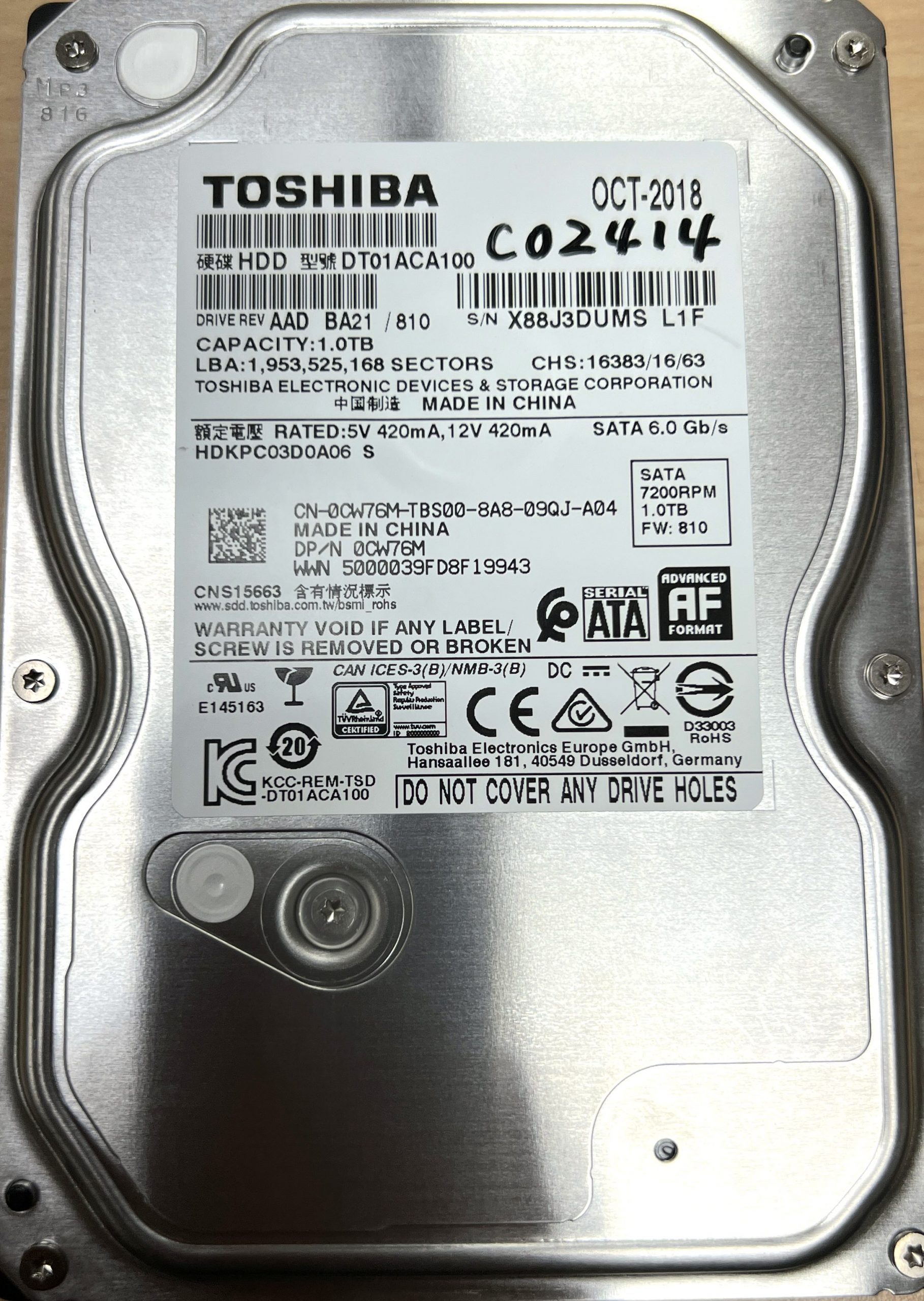 Toshiba DT01ACA100 1TB OSSLab
