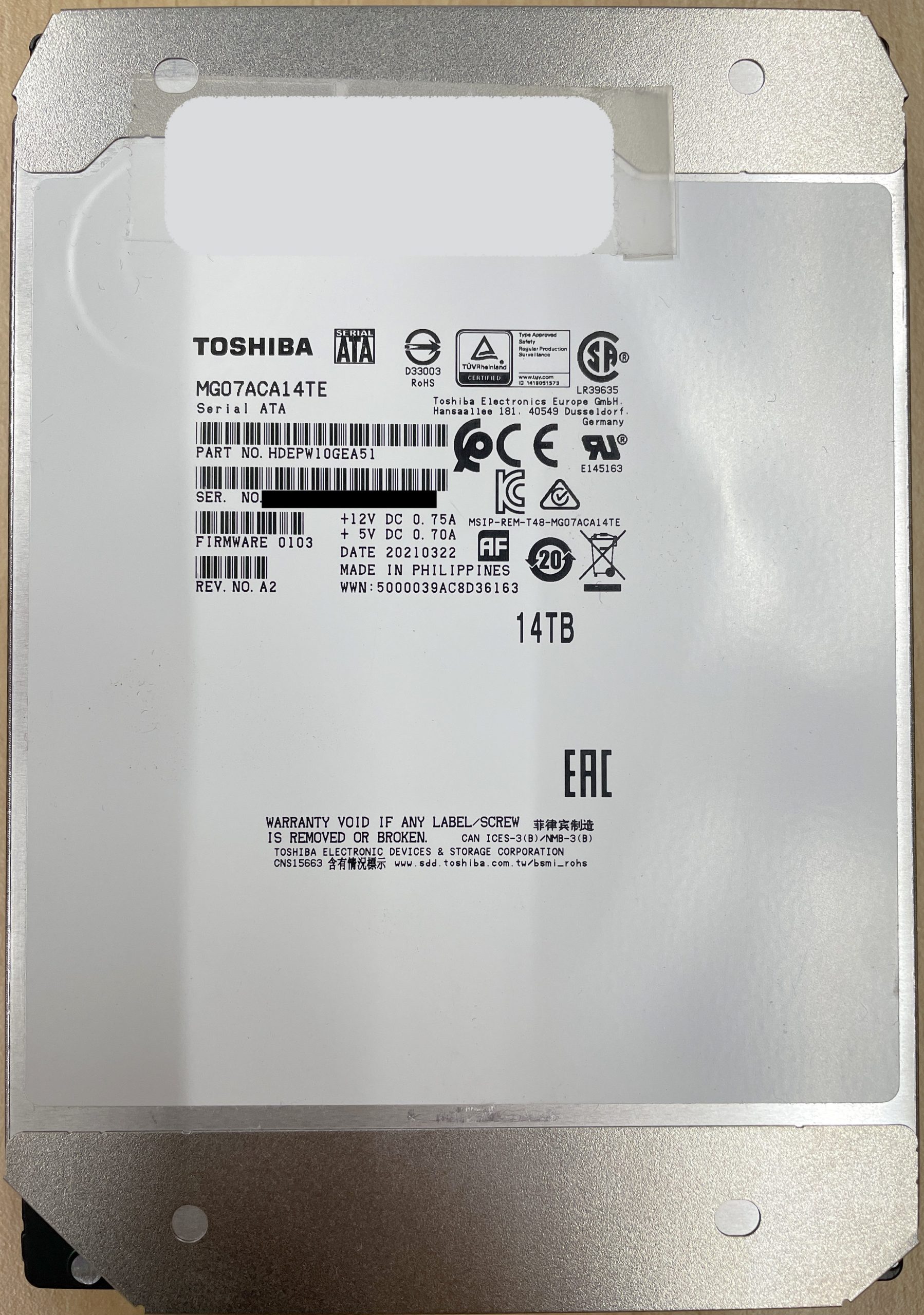 Toshiba MG07ACA14TE 14TB 氦氣硬碟資料救援